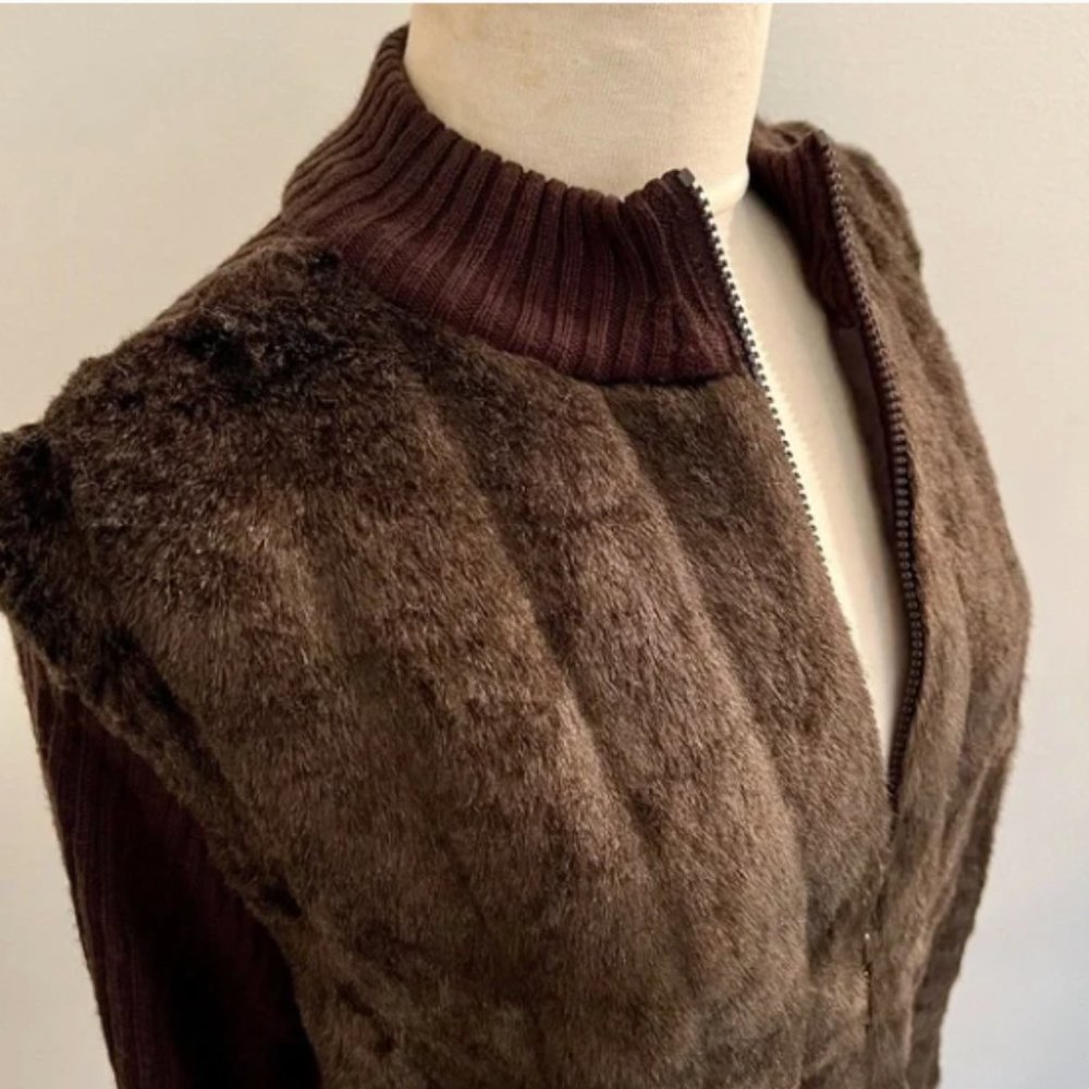 Brown Faux-Fur Zip-Front Women's Sweater Vest